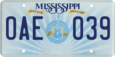 MS license plate OAE039