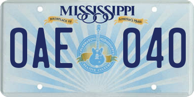 MS license plate OAE040