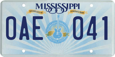 MS license plate OAE041