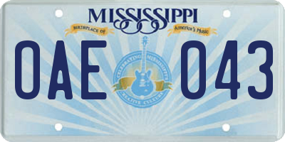 MS license plate OAE043