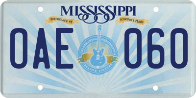 MS license plate OAE060
