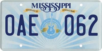 MS license plate OAE062