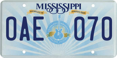 MS license plate OAE070