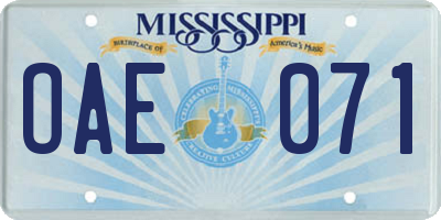 MS license plate OAE071