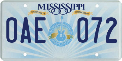 MS license plate OAE072