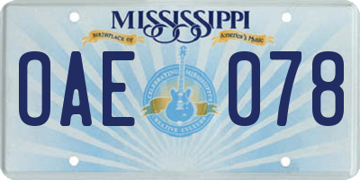 MS license plate OAE078