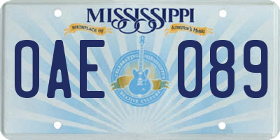MS license plate OAE089
