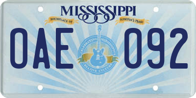 MS license plate OAE092
