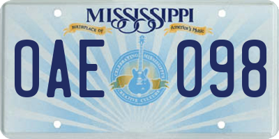 MS license plate OAE098