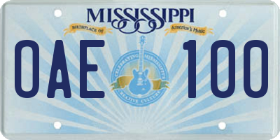MS license plate OAE100