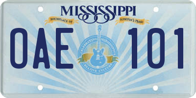 MS license plate OAE101
