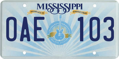 MS license plate OAE103