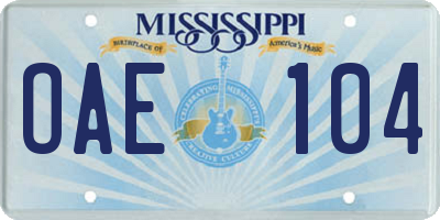 MS license plate OAE104