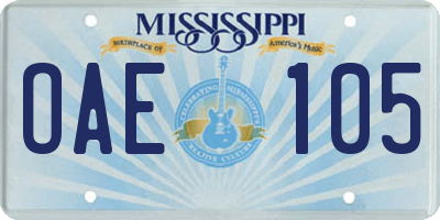MS license plate OAE105