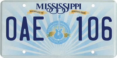 MS license plate OAE106