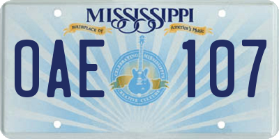 MS license plate OAE107