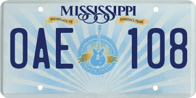 MS license plate OAE108