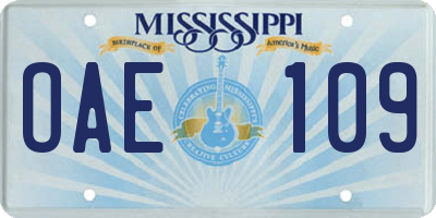 MS license plate OAE109