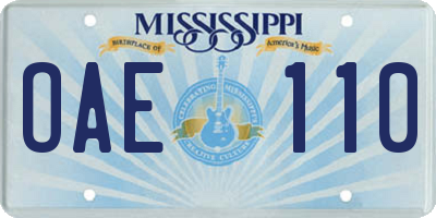 MS license plate OAE110