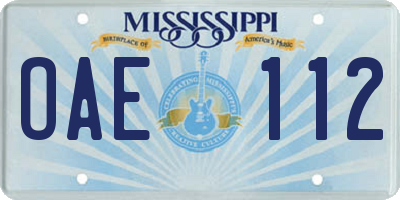 MS license plate OAE112