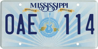MS license plate OAE114