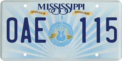 MS license plate OAE115
