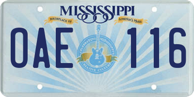 MS license plate OAE116