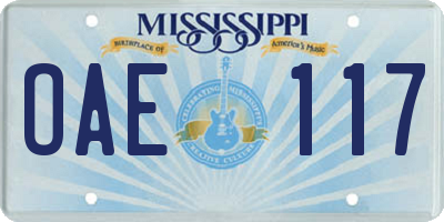 MS license plate OAE117