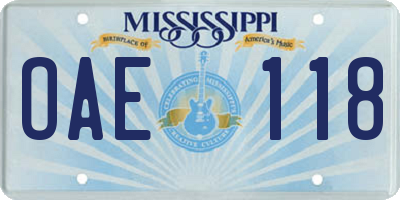 MS license plate OAE118