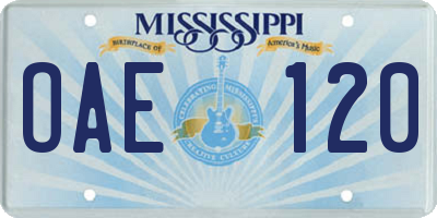 MS license plate OAE120