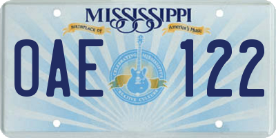 MS license plate OAE122
