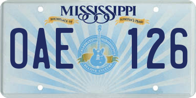 MS license plate OAE126