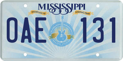 MS license plate OAE131