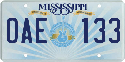 MS license plate OAE133