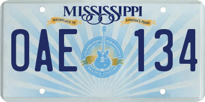 MS license plate OAE134