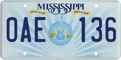 MS license plate OAE136