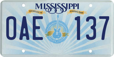 MS license plate OAE137