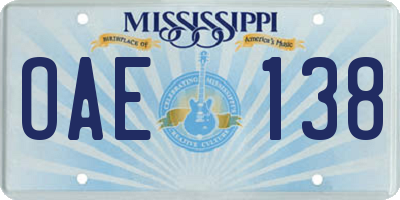 MS license plate OAE138