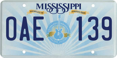 MS license plate OAE139