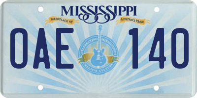 MS license plate OAE140