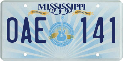MS license plate OAE141