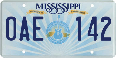 MS license plate OAE142