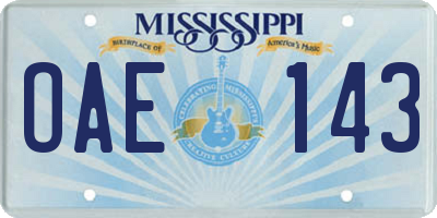 MS license plate OAE143