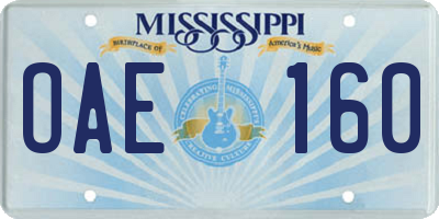 MS license plate OAE160