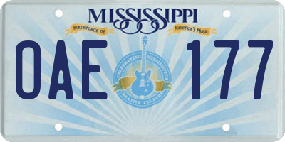 MS license plate OAE177