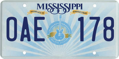 MS license plate OAE178