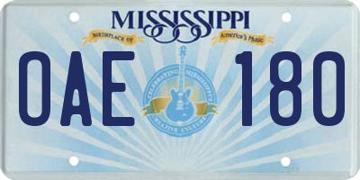 MS license plate OAE180