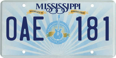 MS license plate OAE181