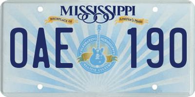 MS license plate OAE190