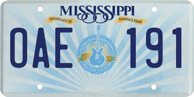MS license plate OAE191